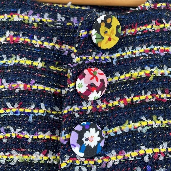 CAbi Coat Headline Topper Belted Women’s 10 Multi-Stripe Lined Thigh Length - Picture 2 of 11